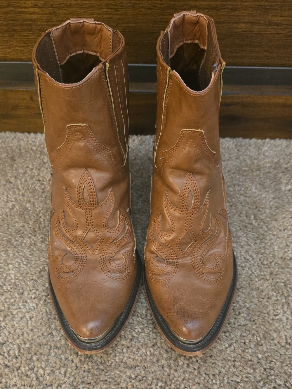 Women's Brown Leather Western Ankle Boots -  Sz 6 - Picture 5 of 6